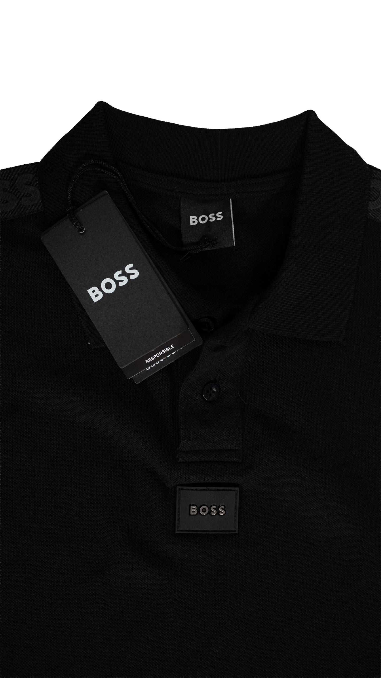 BOSS Crna Majica sa Box Logom i Text Printom na Rukavima