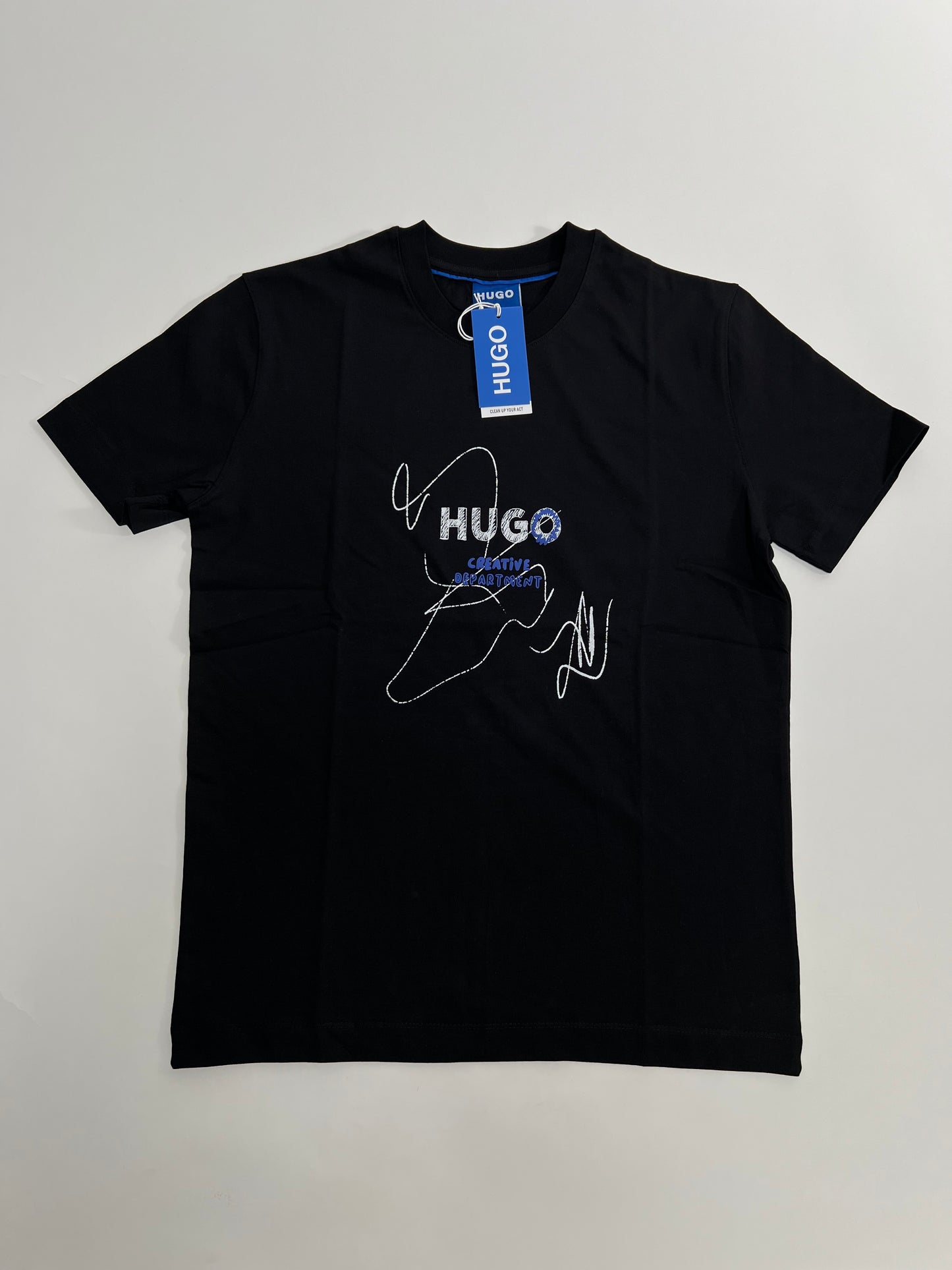 HUGO Blue Crna Majica sa Creative Department Printom