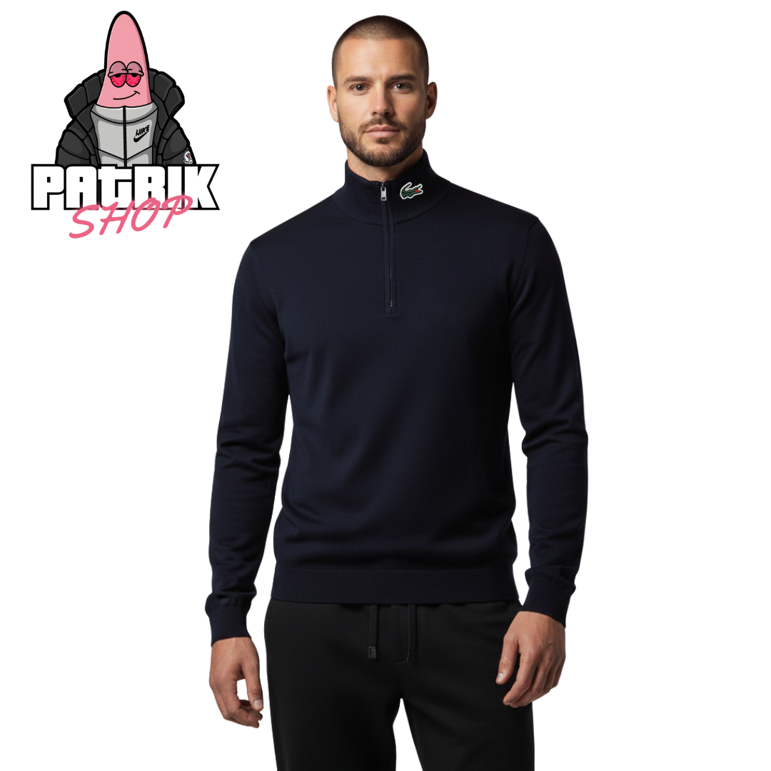 Lacoste Teget Quarter-Zip Duks sa Logom na Kragni