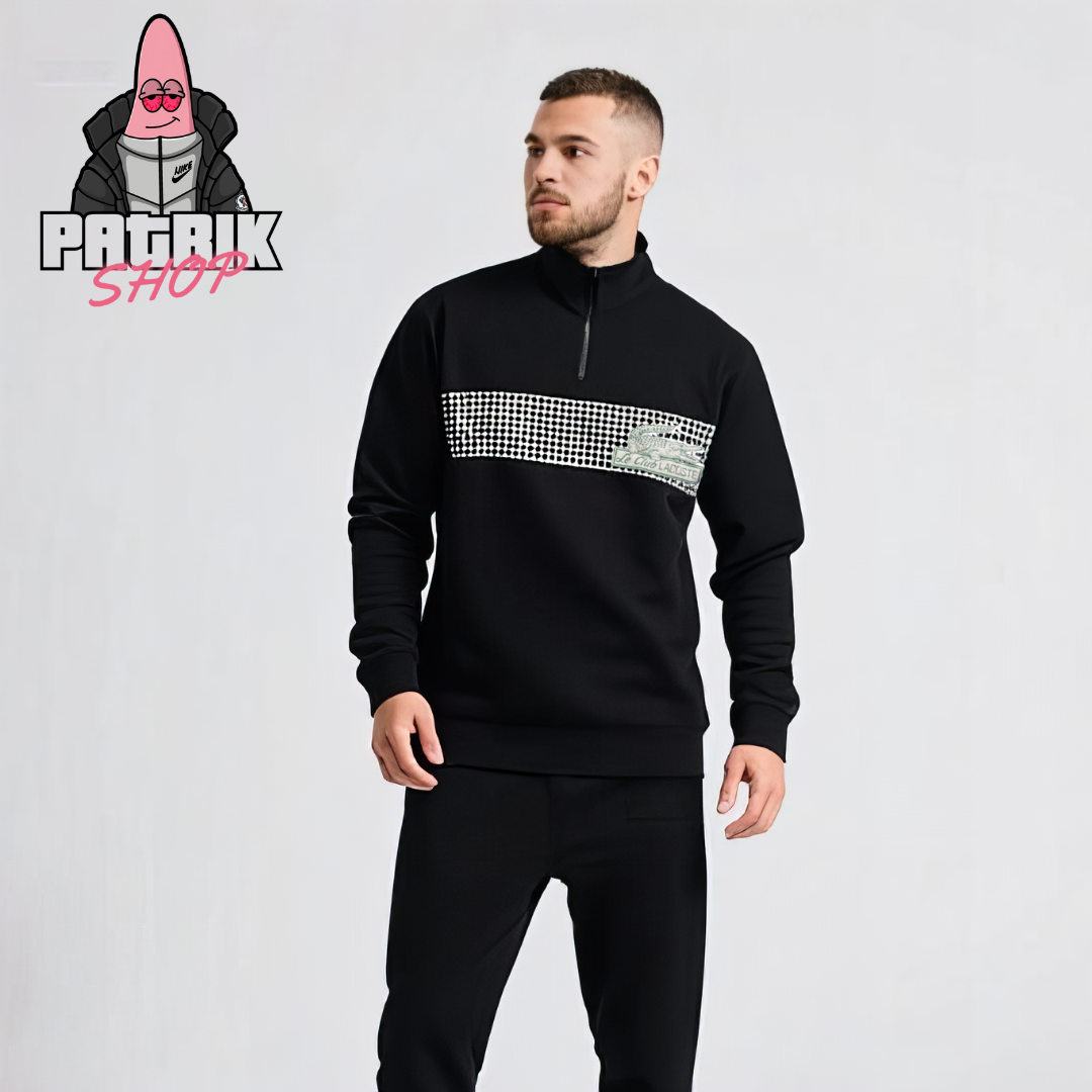 Lacoste Crni Half-Zip Duks sa Le Club Lacoste Logom
