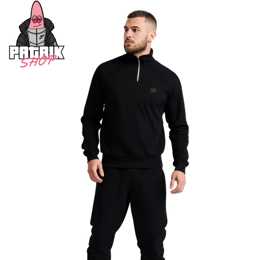 HUGO Crni Quarter-Zip Duks sa Minimalistic Box Logom