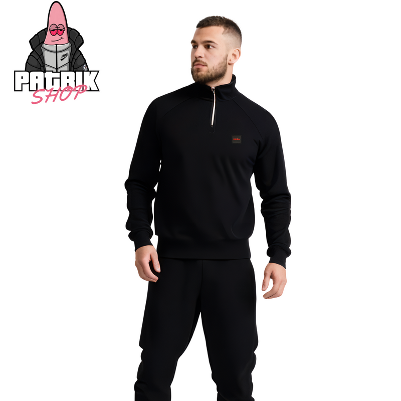 HUGO Crni Quarter-Zip Duks sa Minimalistic Box Logom