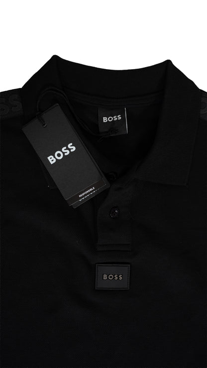 BOSS Crna Majica sa Box Logom i Text Printom na Rukavima