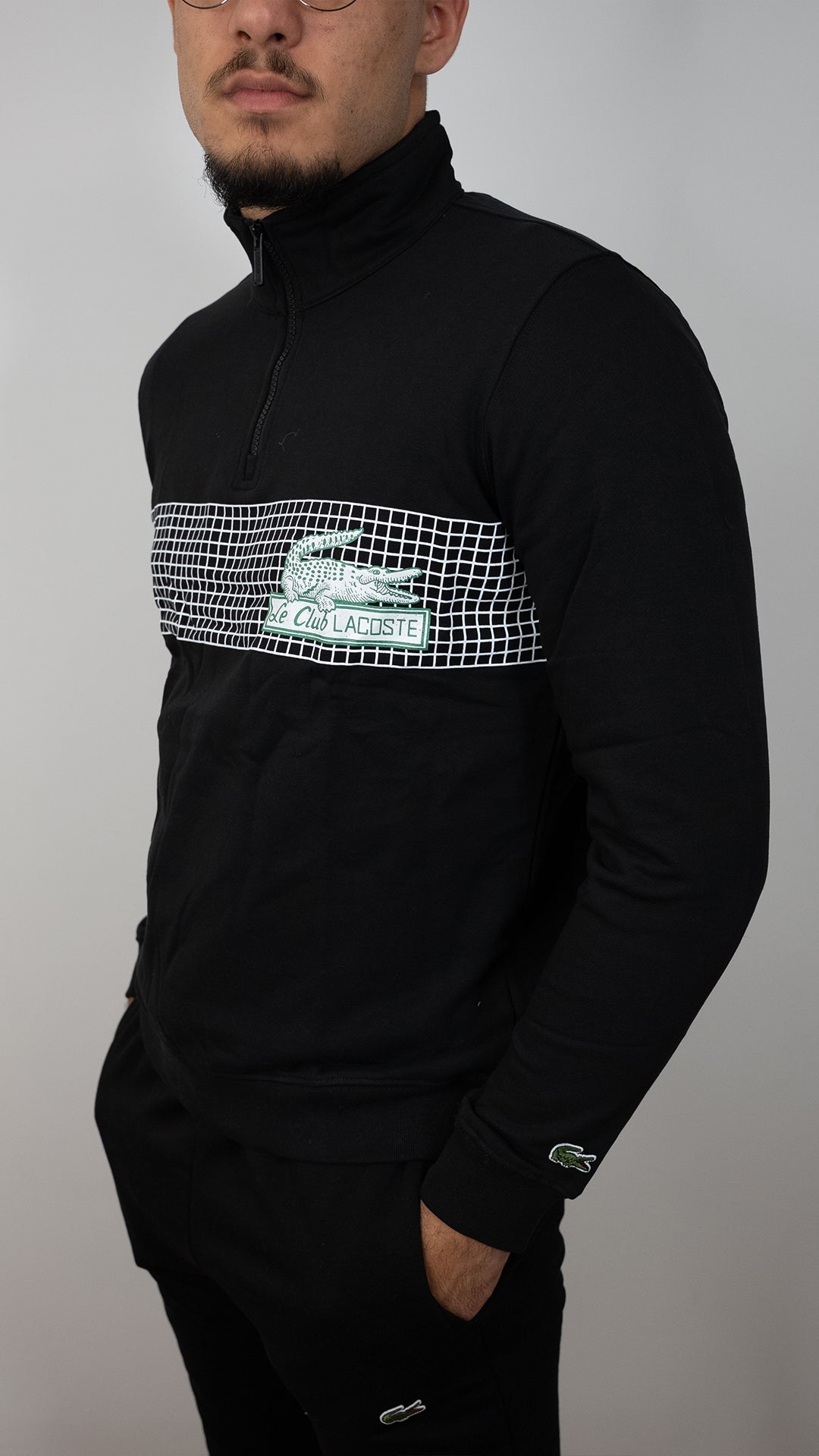 Lacoste Crni Half-Zip Duks sa Le Club Lacoste Logom