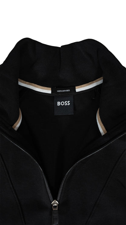 BOSS Crni Quarter-Zip Mercerised Duks sa Logom