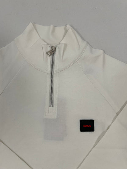 HUGO Quarter-Zip Beli Duks sa Crnim Minimalistic Box Logom