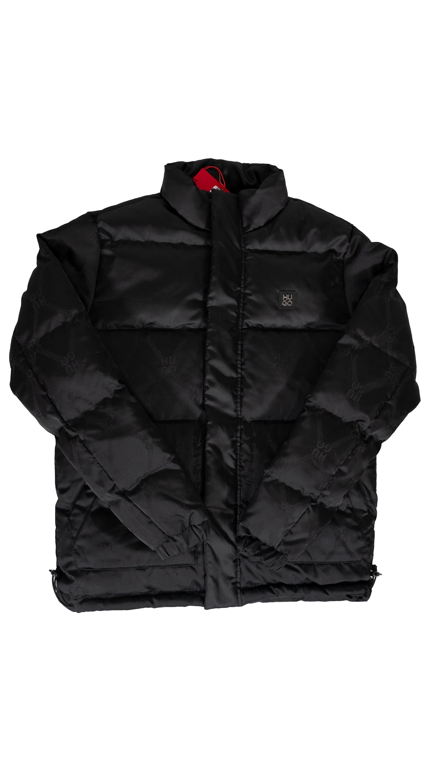 HUGO Crna Jakna sa Box Logom i All-Over Logo Printom