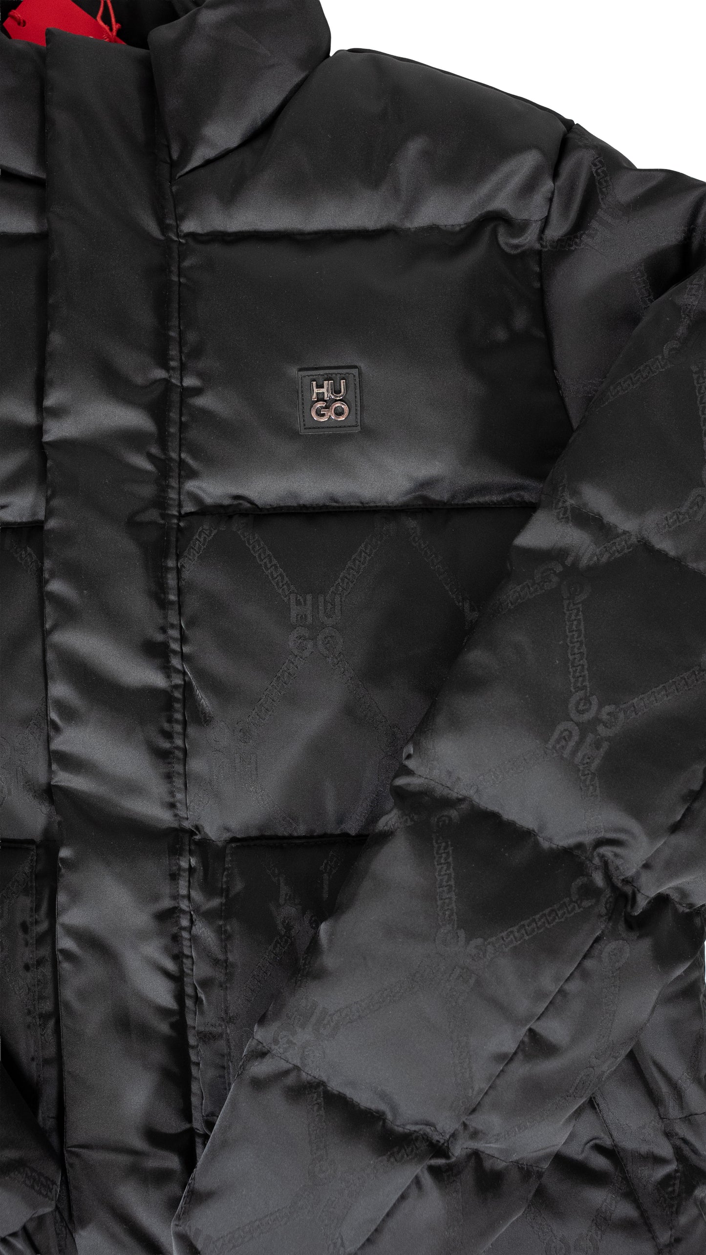 HUGO Crna Jakna sa Box Logom i All-Over Logo Printom