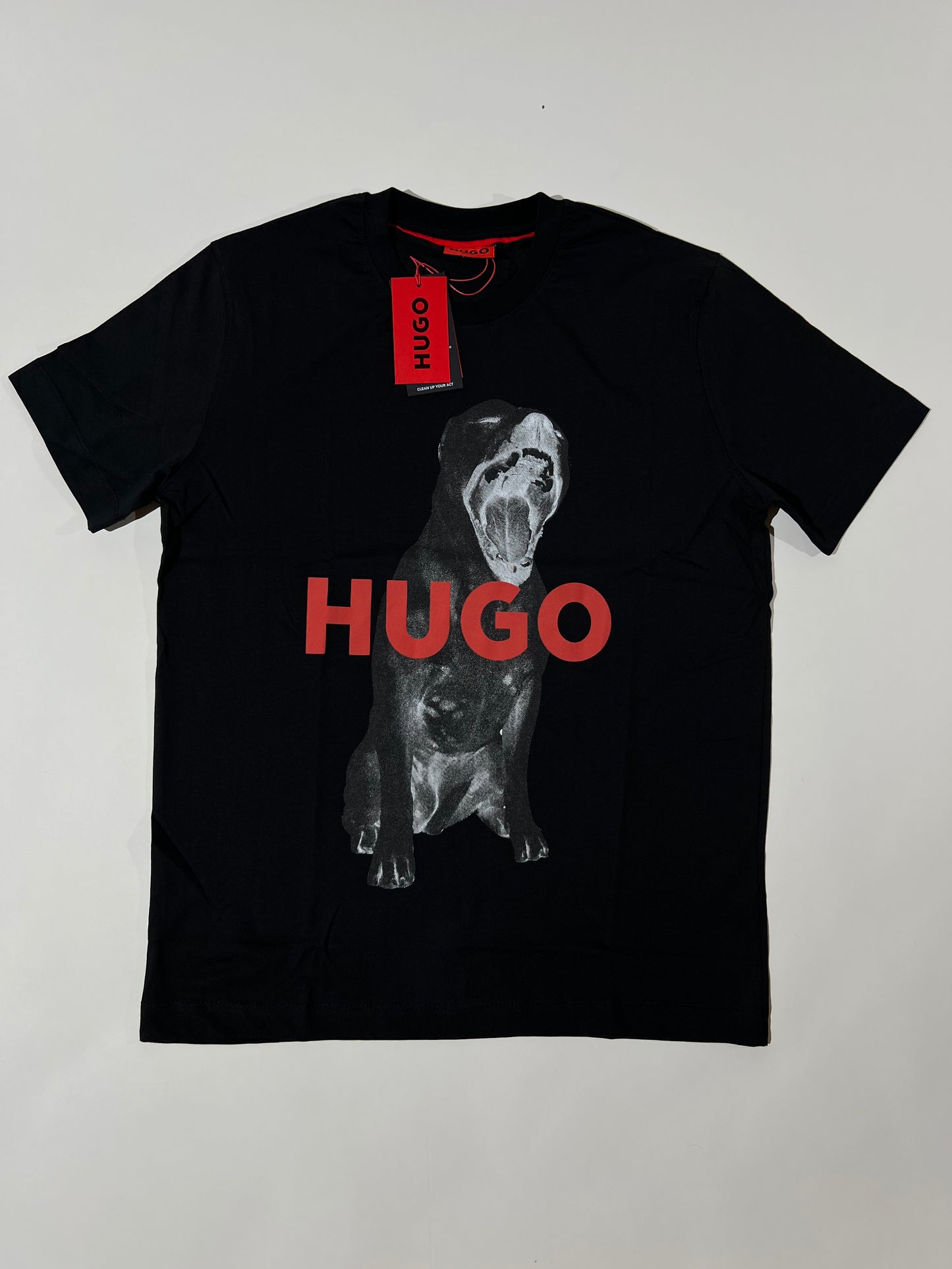 HUGO Crna Majica sa Pit Bull Logo Printom