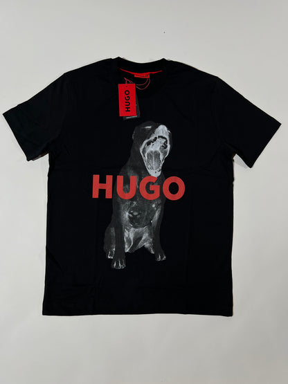 HUGO Crna Majica sa Pit Bull Logo Printom