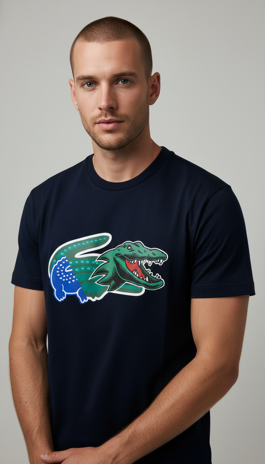Lacoste Crna Majica sa Big Croc Logo Printom [Relaxed Fit]