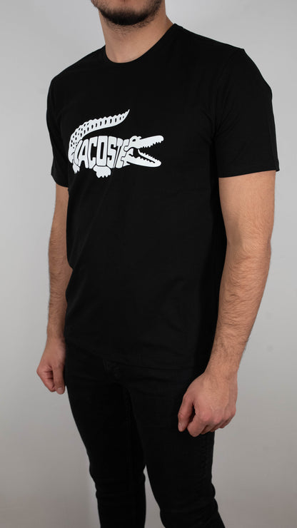 Lacoste Crna Majica sa Croc Text Logom