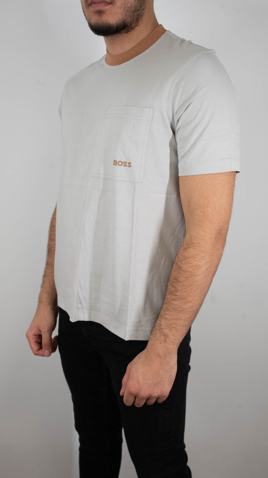 BOSS Siva Majica sa Krem Logom i Kragnom