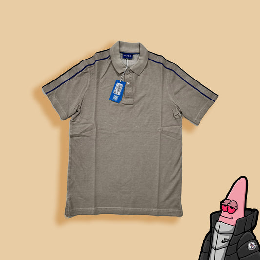 HUGO Blue Bež Majica na Kragnu sa Logo Printom na Ramenima