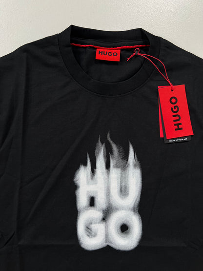 HUGO Crna Majica sa Smoke Logo Printom