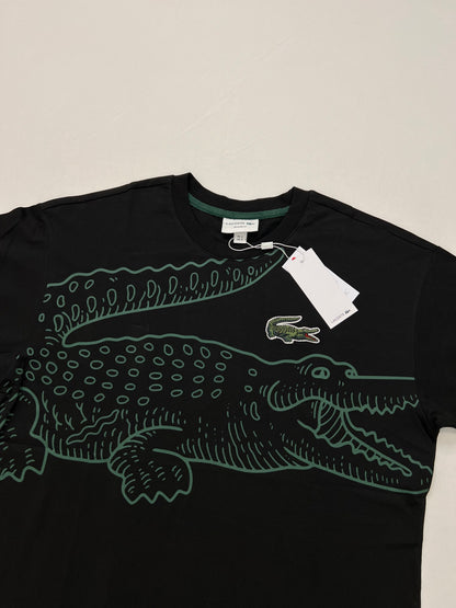Lacoste Crna Majica sa Big Croc Printom i Velikim Znakom [Relaxed Fit]
