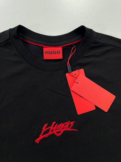 HUGO Crna Majica sa Logom i Printom na Leđima