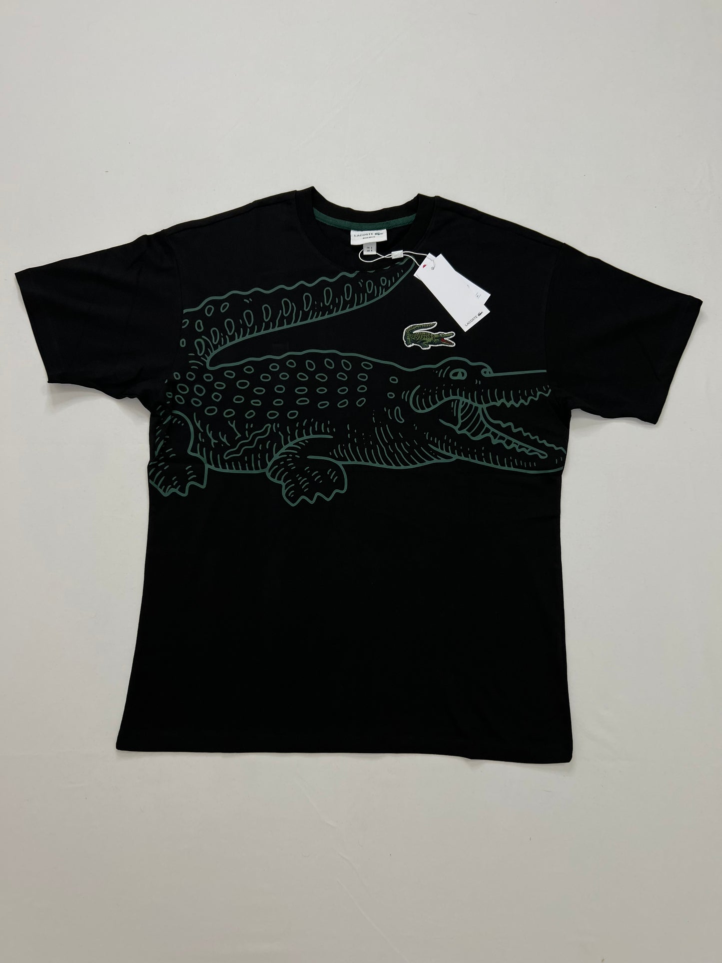 Lacoste Crna Majica sa Big Croc Printom i Velikim Znakom [Relaxed Fit]