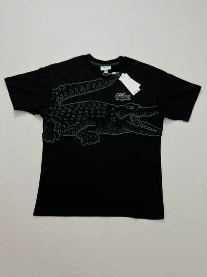 Lacoste Crna Majica sa Big Croc Printom i Velikim Znakom [Relaxed Fit]