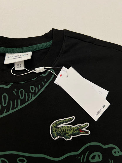 Lacoste Crna Majica sa Big Croc Printom i Velikim Znakom [Relaxed Fit]