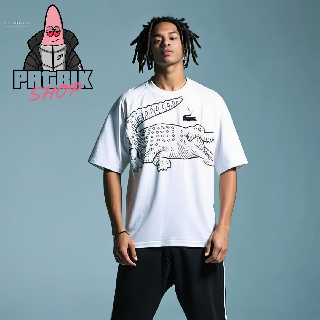 Lacoste Bela Majica sa Big Croc Logo Printom i Ušivenim znakom [Relaxed Fit]