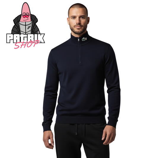 Lacoste Teget Quarter-Zip Duks sa Logom na Kragni