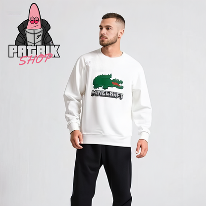 Lacoste x Minecraft Beli Duks sa Logo Printom