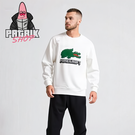 Lacoste x Minecraft Beli Duks sa Logo Printom
