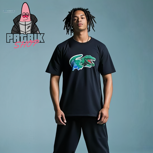 Lacoste Crna Majica sa Big Croc Logo Printom [Relaxed Fit]