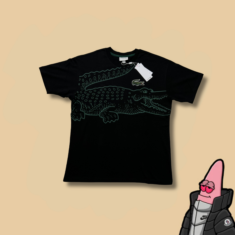 Lacoste Crna Majica sa Big Croc Printom i Velikim Znakom [Relaxed Fit]