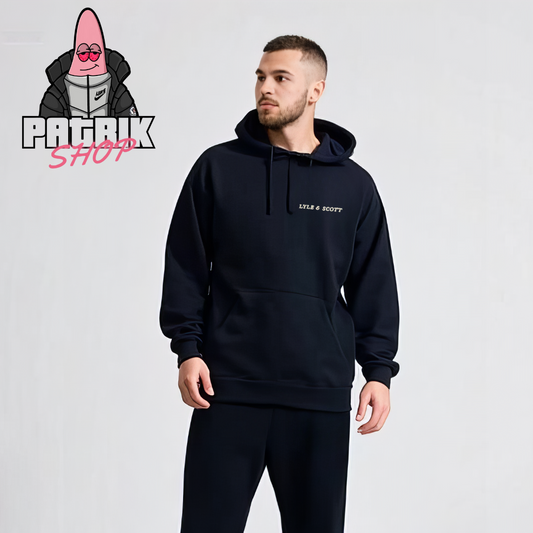 Lyle & Scott Crni Duks sa Text Logom i Znakom na Rukavu