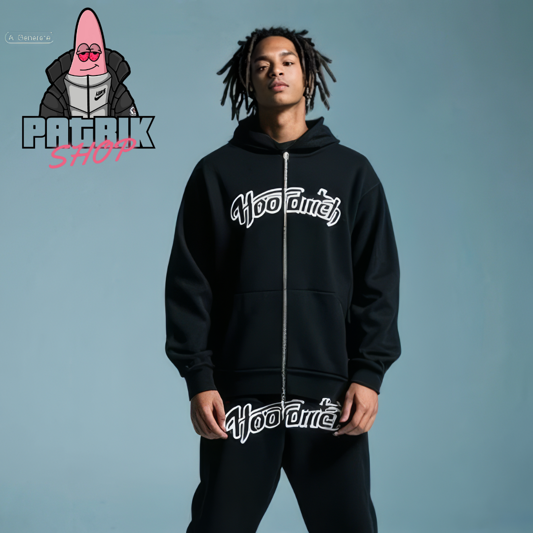 HOODRICH Crni Komplet sa Full-Zip Duksem i Zvezdastim Logom