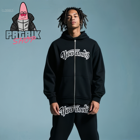 HOODRICH Crni Komplet sa Full-Zip Duksem i Zvezdastim Logom