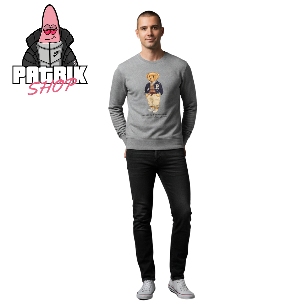 Polo Ralph Lauren Sivi Duks sa Elegant Bear Printom