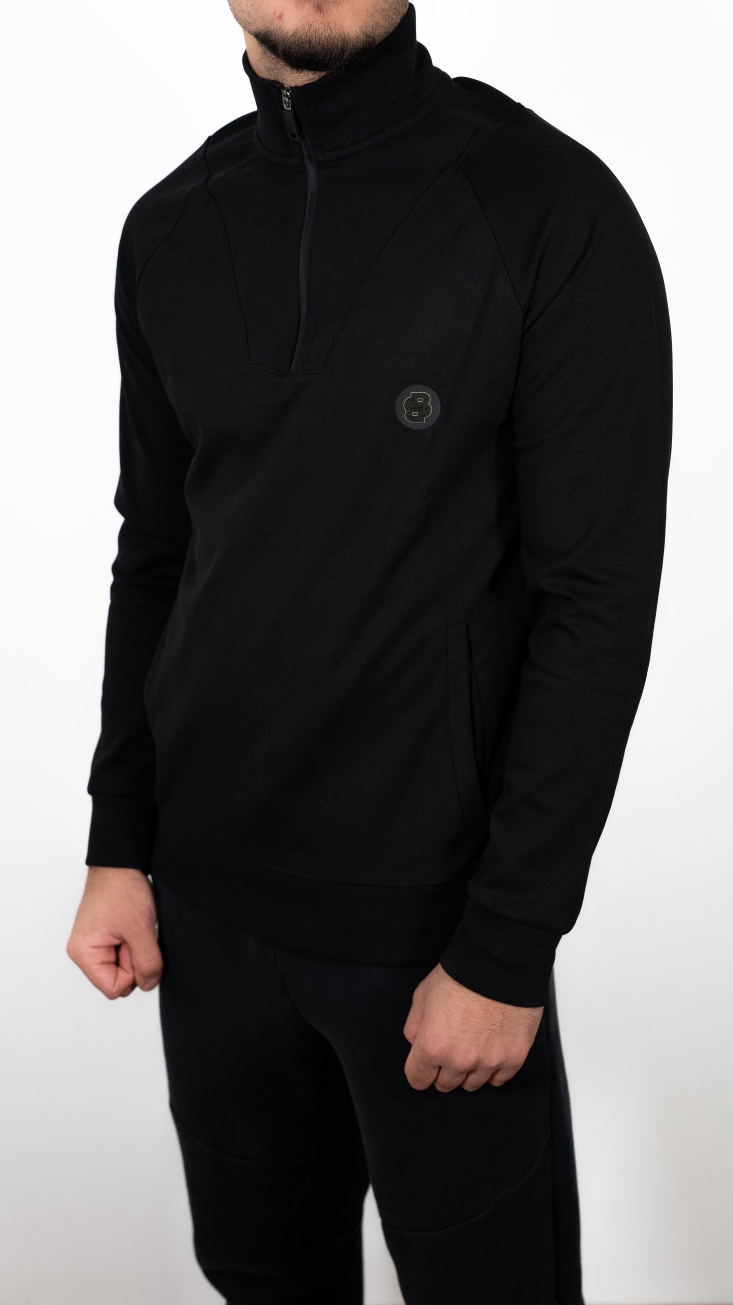 BOSS Crni Quarter-Zip Mercerised Duks sa Logom