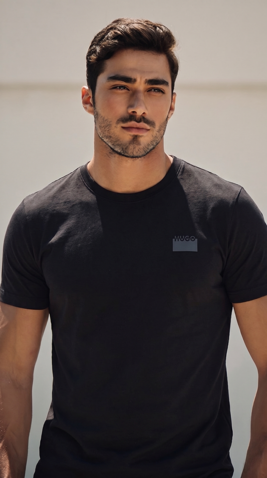 HUGO Crna Majica sa Sivim Box Logom