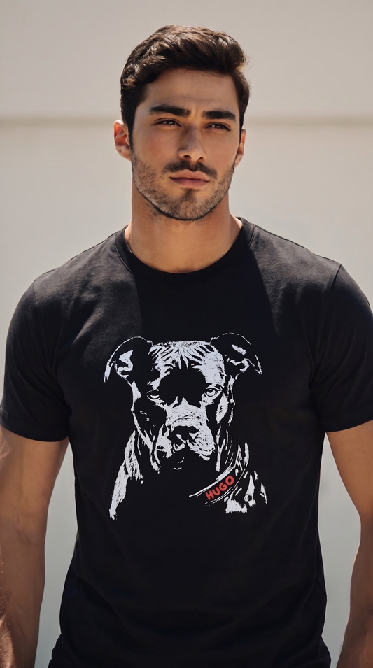 HUGO Crna Majica sa Pitbull Grafikom
